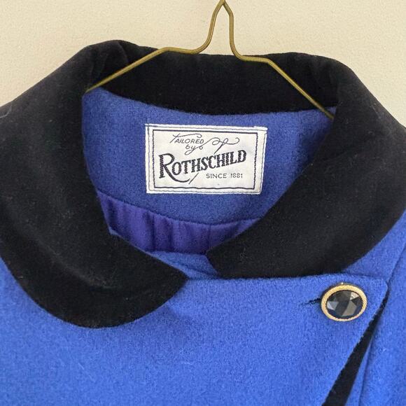 Vintage Rothschild Girl's Wool Blend Long Coat Velvet Trim Royal Blue Size 8 - Picture 3 of 11